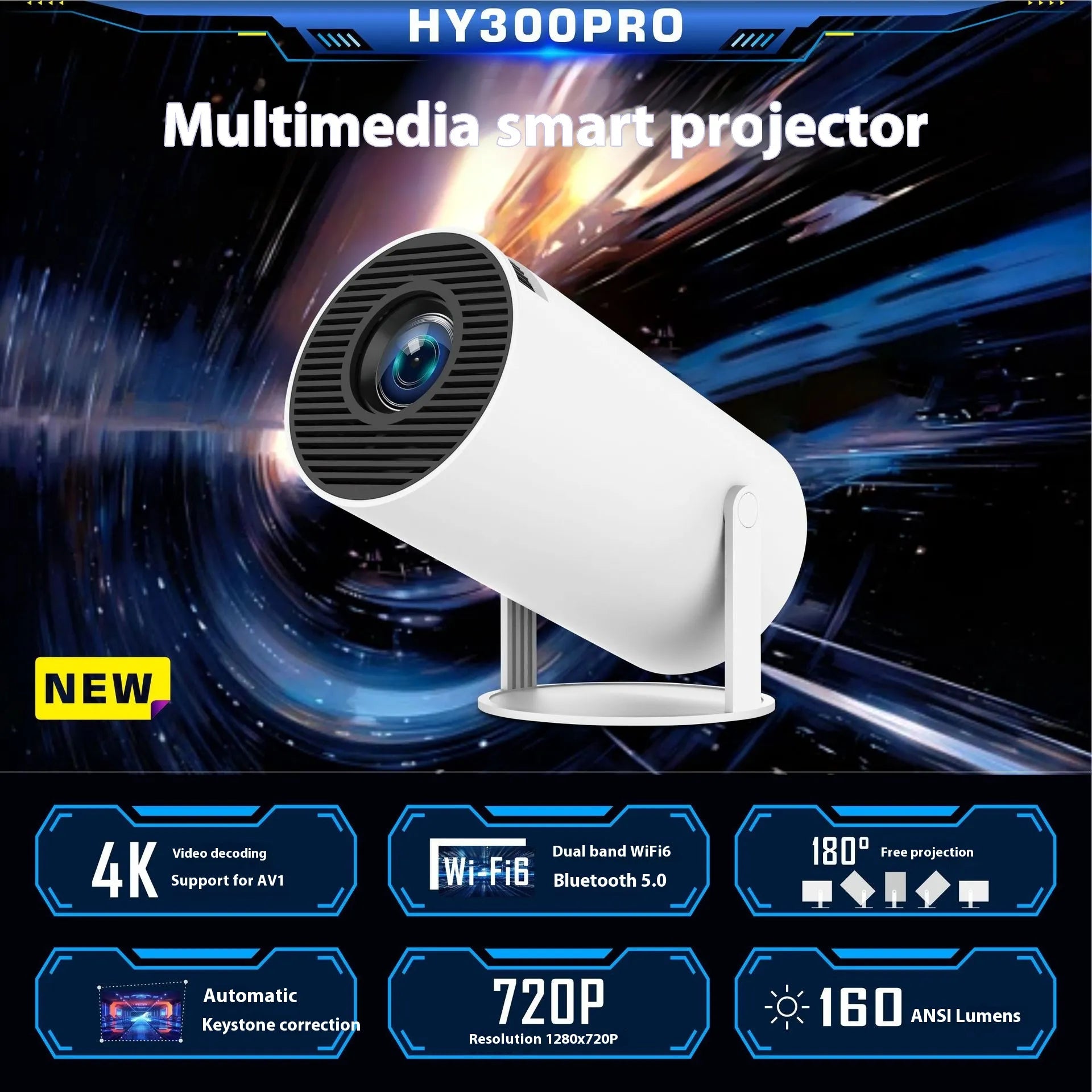 HY300 Pro Projector Home Theater Entertainment Portable Small Projector (DK-only)